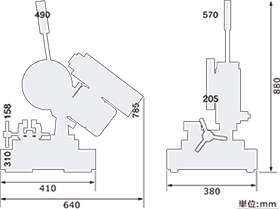 金属切断用帯鋸盤寸法図